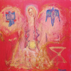 Angel of Grace, acrylic & mixed media, 24x24,Original NFS (NOW available as print on paper or canvas, starting at $111; sizes begin at 8 x10. please contact Oonagh on her contact page for more details)