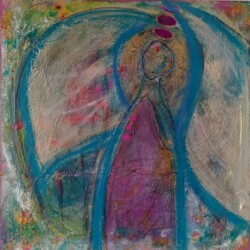 guardian angel, 20x20, Original SOLD
(NOW available as print on paper or canvas, starting at $111; sizes begin at 8 x10. please contact Oonagh on her contact page for more details)