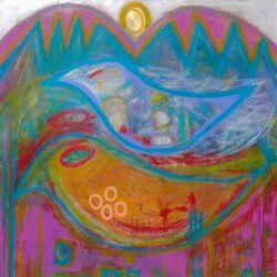 Las Aves Misticas & the Third Eye, 54x53, Original NFS
(NOW available as print on paper or canvas, starting at $111; sizes begin at 8 x10. please contact Oonagh on her contact page for more details)