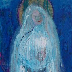 Mother Mary Most Resplendent with White Buffalo Calf Woman Present, 40x30, acrylic & mixed media Original $8,000 - SOLD
(NOW available as print on paper or canvas, starting at $111; sizes begin at 8 x10. please contact Oonagh on her contact page for more details)