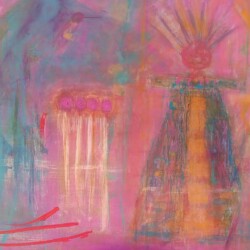 The Shaman is Singing, 44x65, Original SOLD
(NOW available as print on paper or canvas, starting at $111; sizes begin at 8 x10. please contact Oonagh on her contact page for more details)